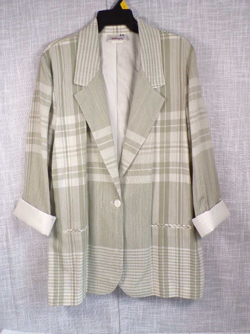 Vintage 90s Worthington Oversized Women's Blazer in Green and Cream